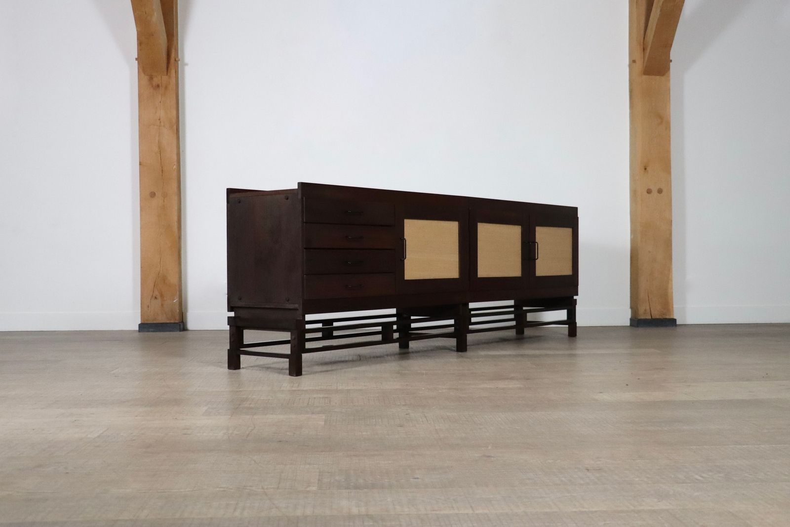 photo for sale Leonardo Fiori For Isa Bergamo Sideboard In Wengé And Seagrass 1950s