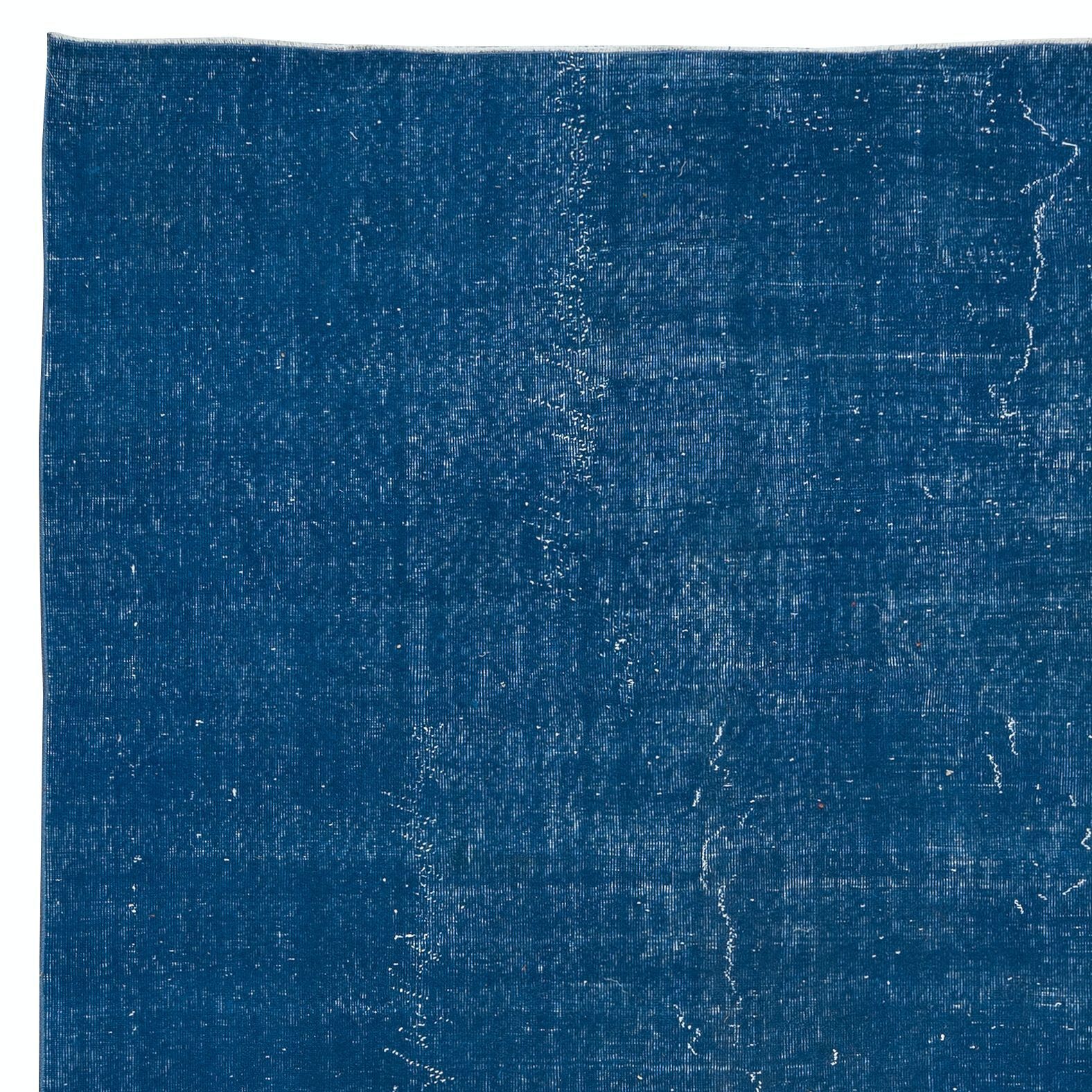 6.5x10 Ft Modern Handmade Turkish Rug In Sapphire Blue, Unique Upcycled Carpet photo Textiles