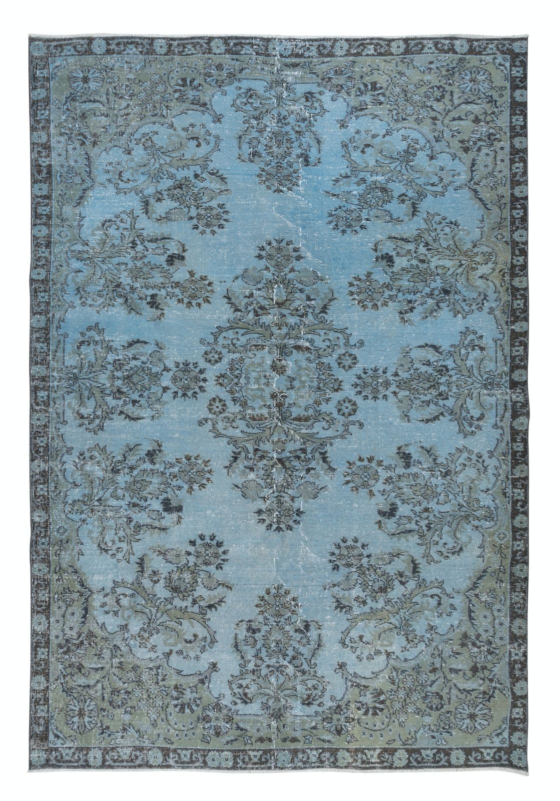 6.4x9.4 Ft Turkish Handmade Floral Rug In Light Blue, Modern Sky Blue Carpet