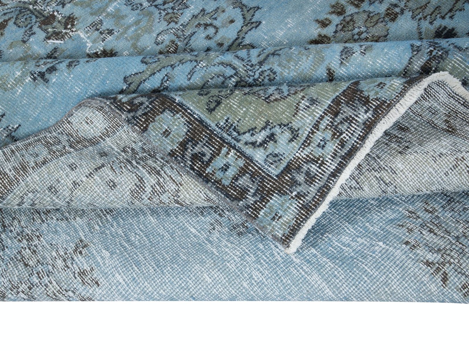 6.4x9.4 Ft Turkish Handmade Floral Rug In Light Blue, Modern Sky Blue Carpet photo for sale