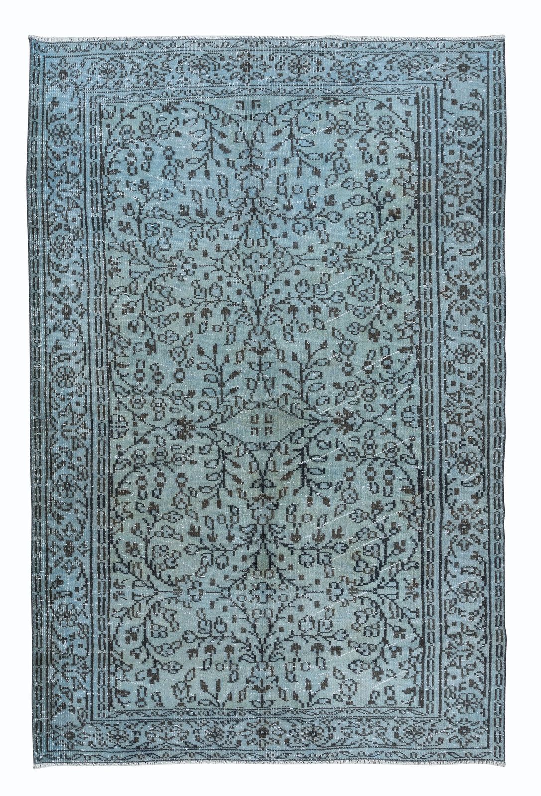5.3x8 Ft Ethnic Handmade Turkish Rug In Light Blue, Vintage Floral Carpet
