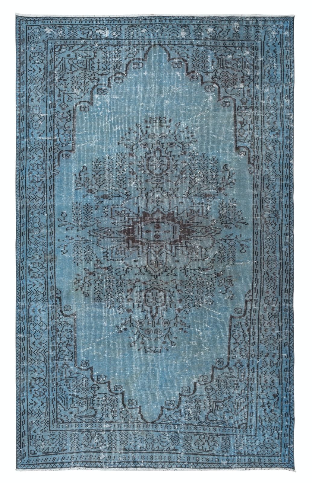 6.2x10 Ft Modern Light Blue Area Rug, Room Size Handmade Overdyed Turkish Carpet