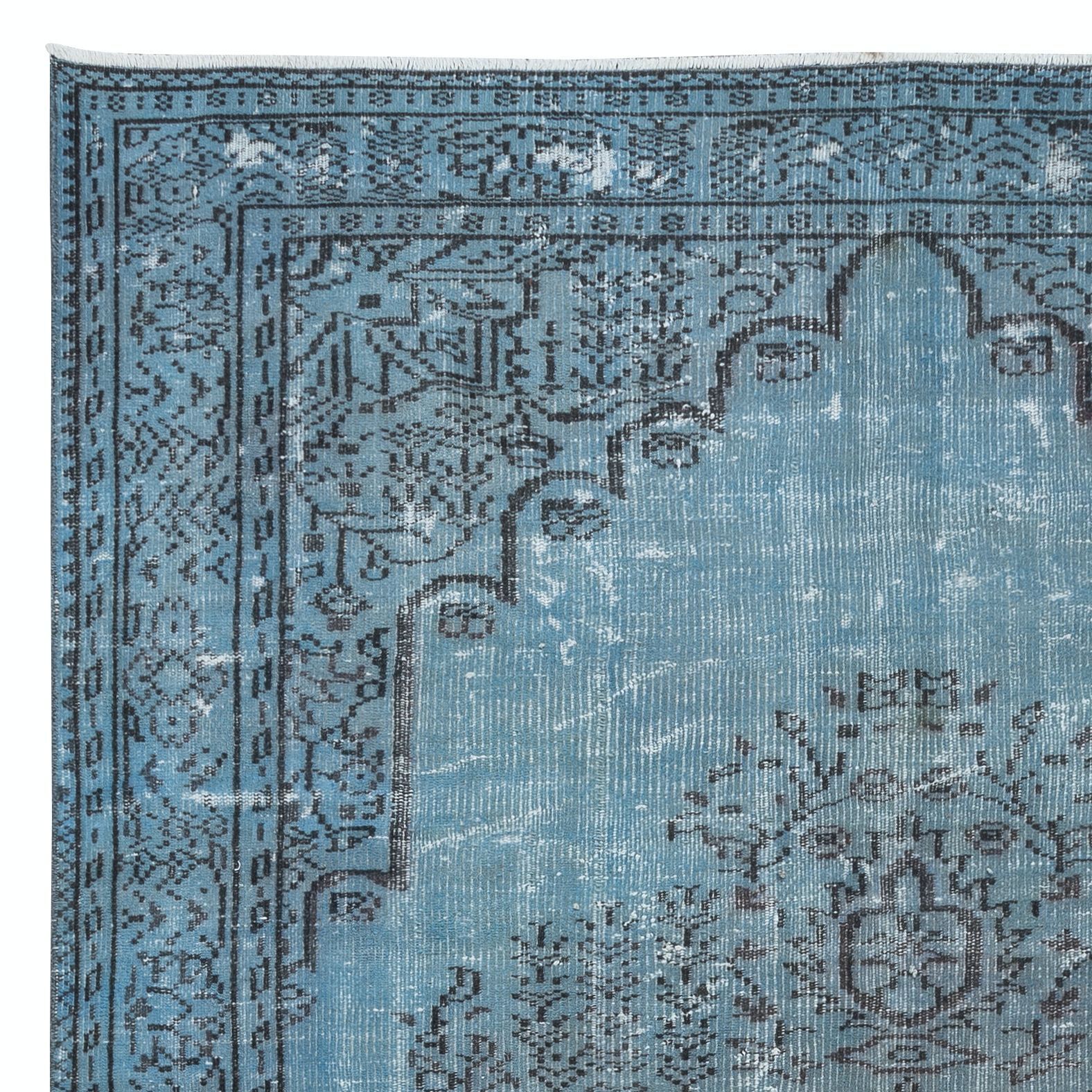 6.2x10 Ft Modern Light Blue Area Rug, Room Size Handmade Overdyed Turkish Carpet photo Textiles