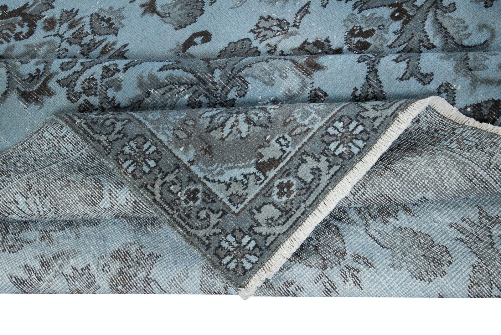 6.5x9.4 Ft Contemporary Handmade Turkish Rug In Light Blue With Garden Design photo for sale