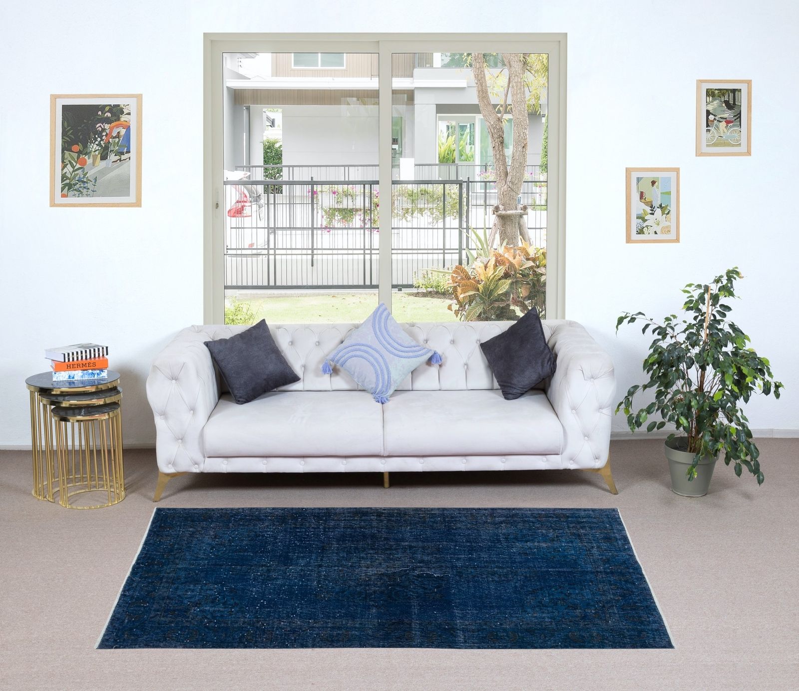 4x6.8 Ft Navy Blue Handmade Turkish Accent Rug For Modern Interiors photo furniture