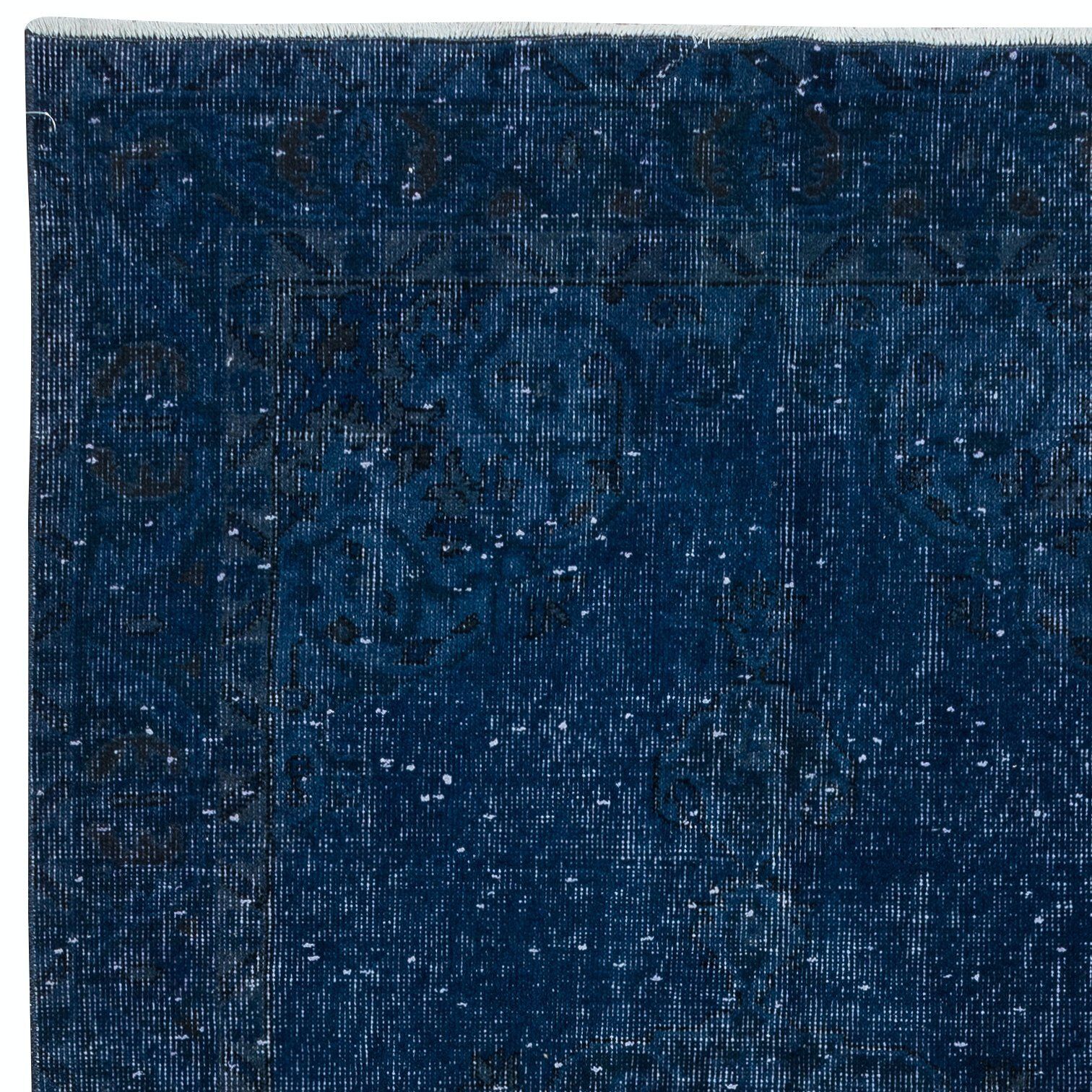 4x6.8 Ft Navy Blue Handmade Turkish Accent Rug For Modern Interiors photo Textiles