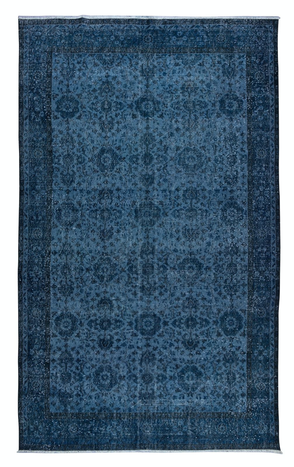6.4x10.6 Ft Hand Knotted Floral Rug, Blue Modern Turkish Carpet For Living Room
