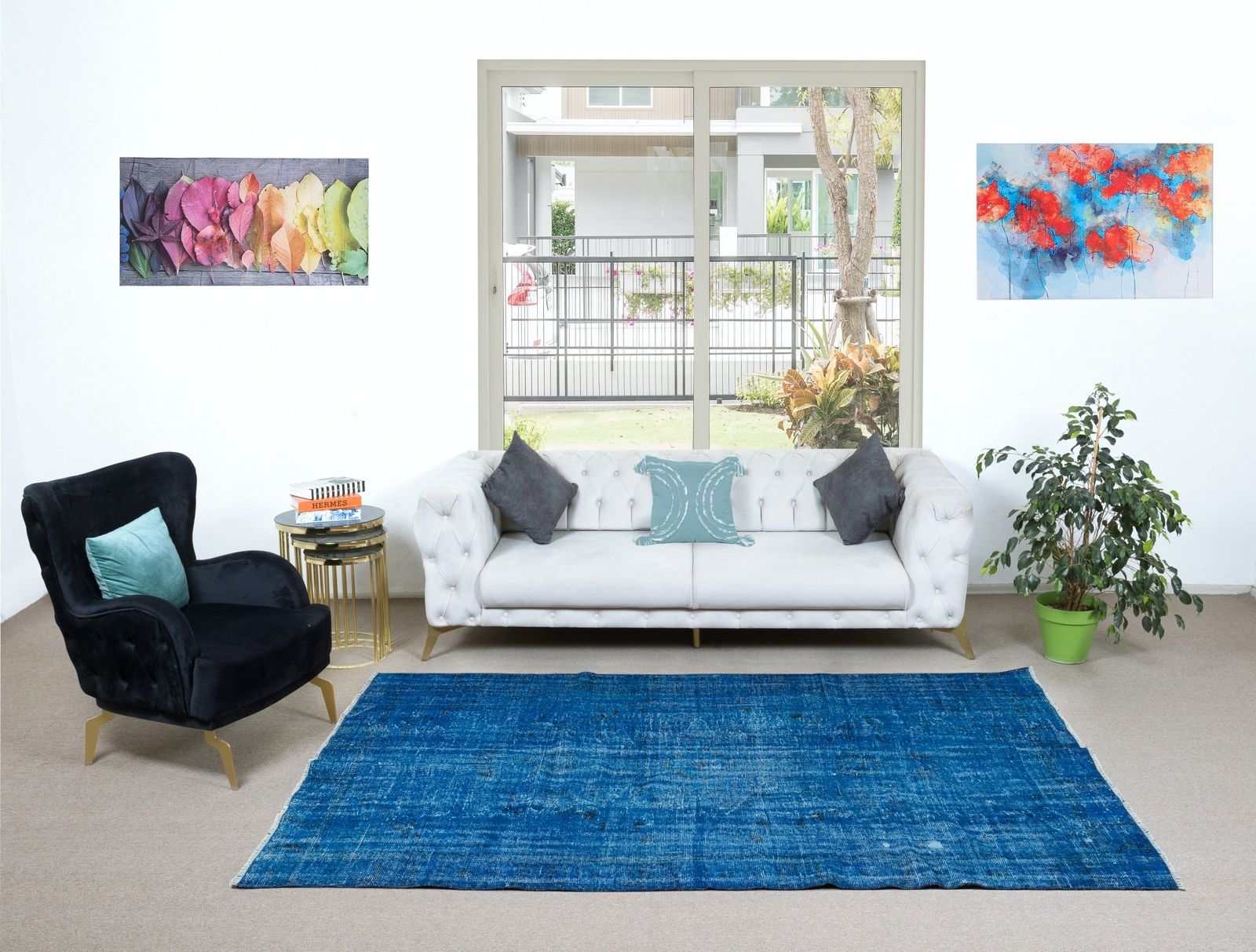 6x8.8 Ft Traditional Handmade Area Rug In Blue, Modern Turkish Redyed Carpet photo furniture