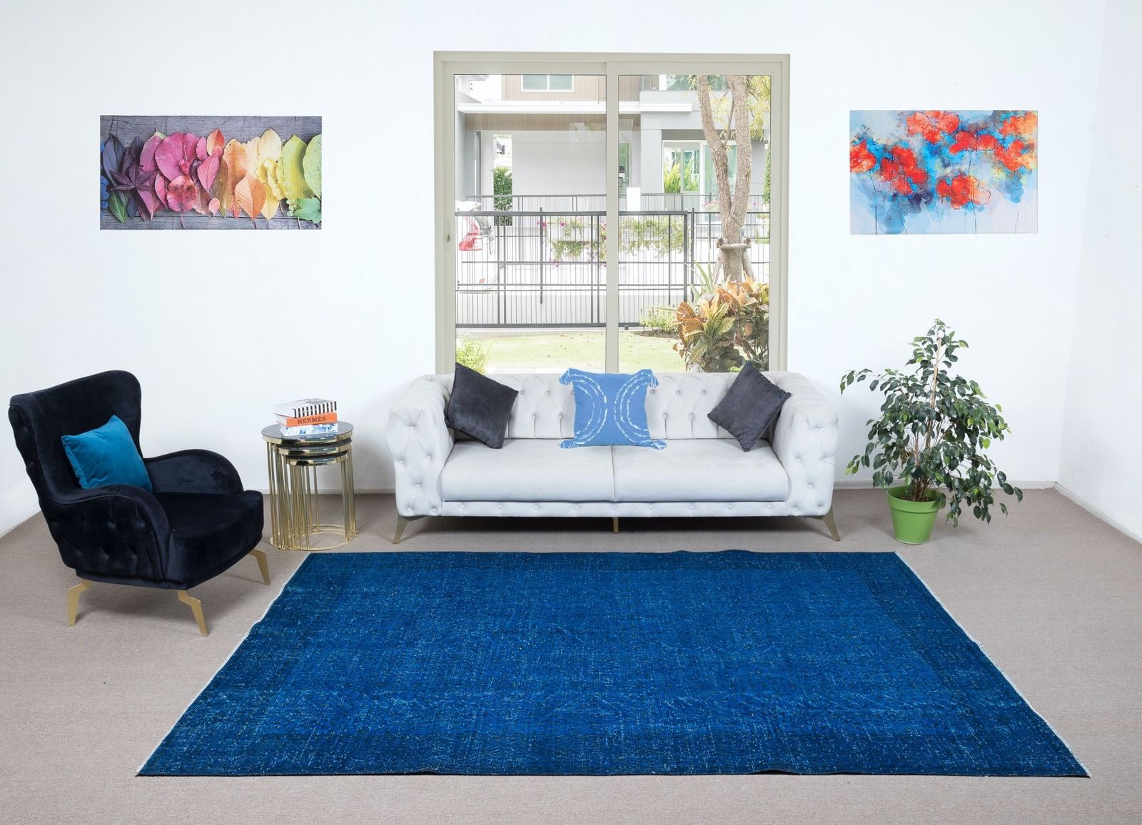 7x10 Ft Modern Blue Area Rug Made Of Wool And Cotton, Hand Knotted In Turkey photo furniture