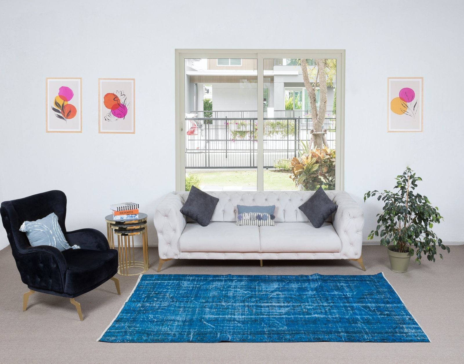 4.8x8 Ft Handmade Turkish Rug, Great 4 Modern Interiors, Blue Living Room Carpet photo furniture