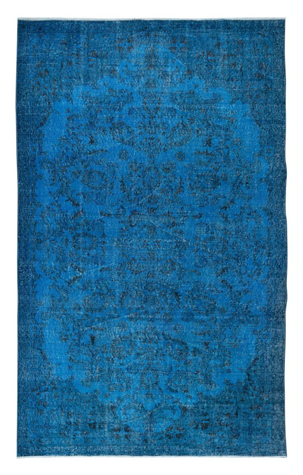 6.3x10 Ft Floral Garden Design Handmade Turkish Area Rug Over Dyed In Blue