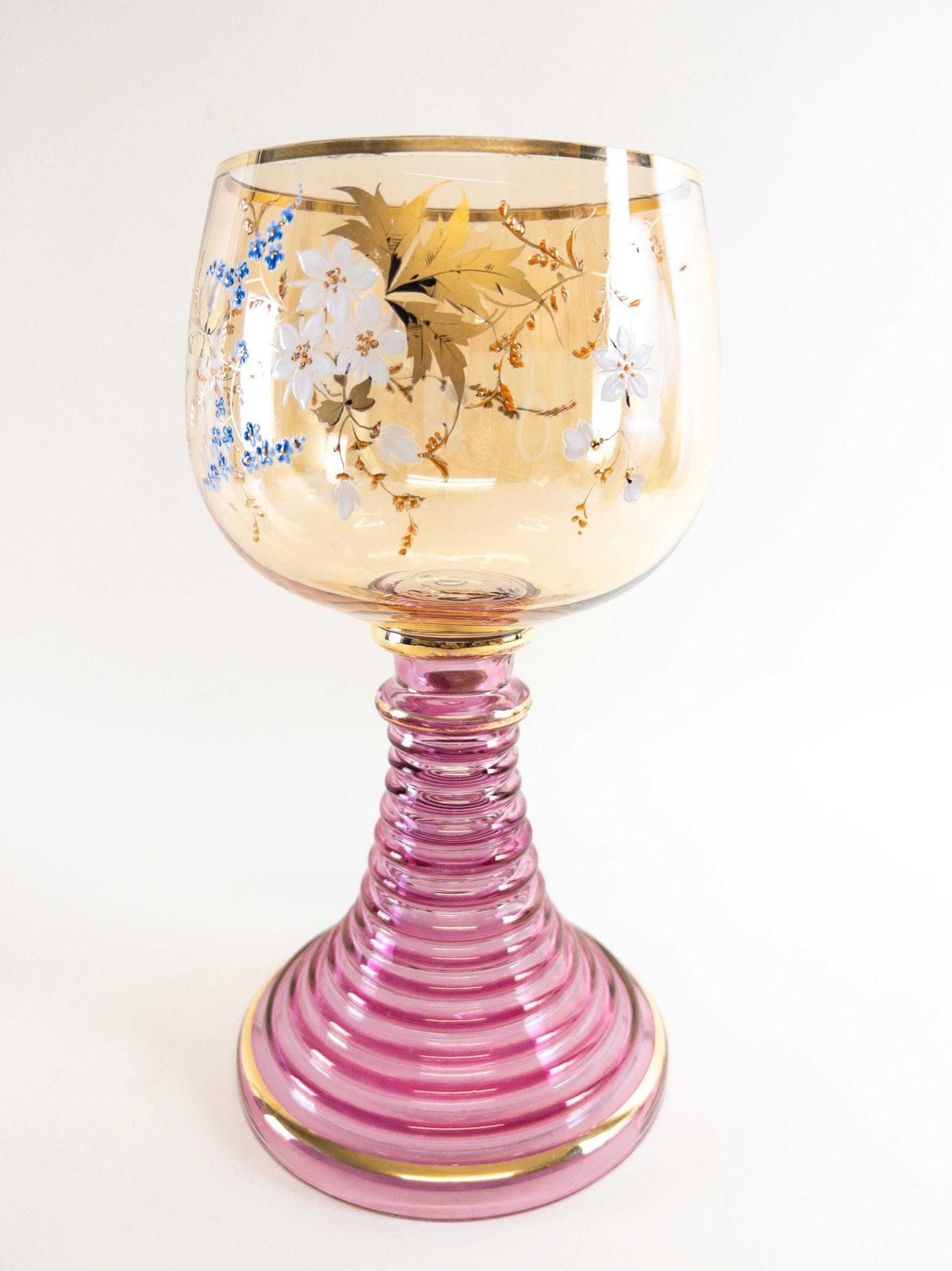 Xl Pink And Gold Roemer German Goblet   Extra Large Decorative Bowl With Beehive Stem   Handpainted Floral Motif photo buy