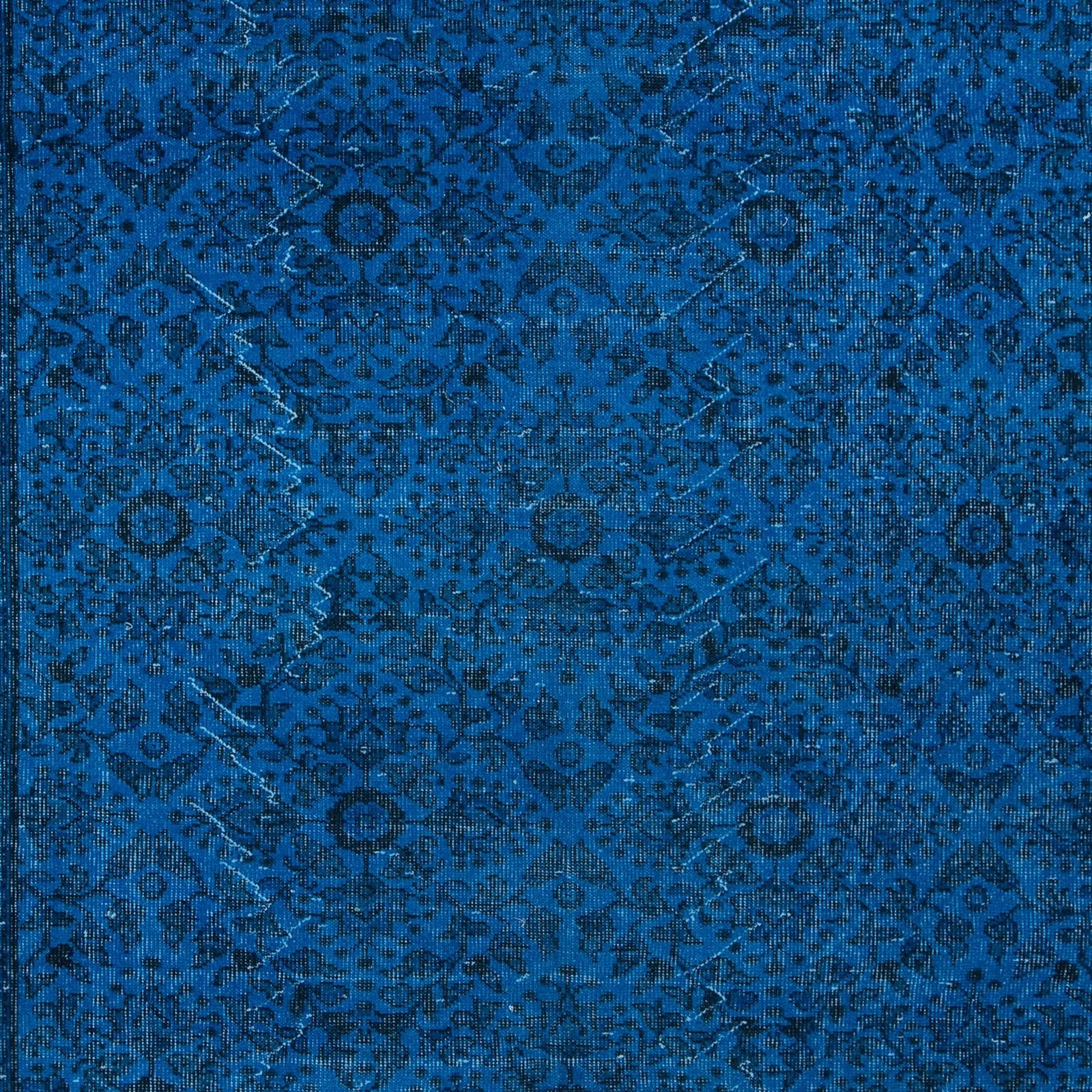 6.5x10.5 Ft Modern Turkish Floral Rug In Ocean Blue, Handmade Navy Blue Carpet photo 589.0
