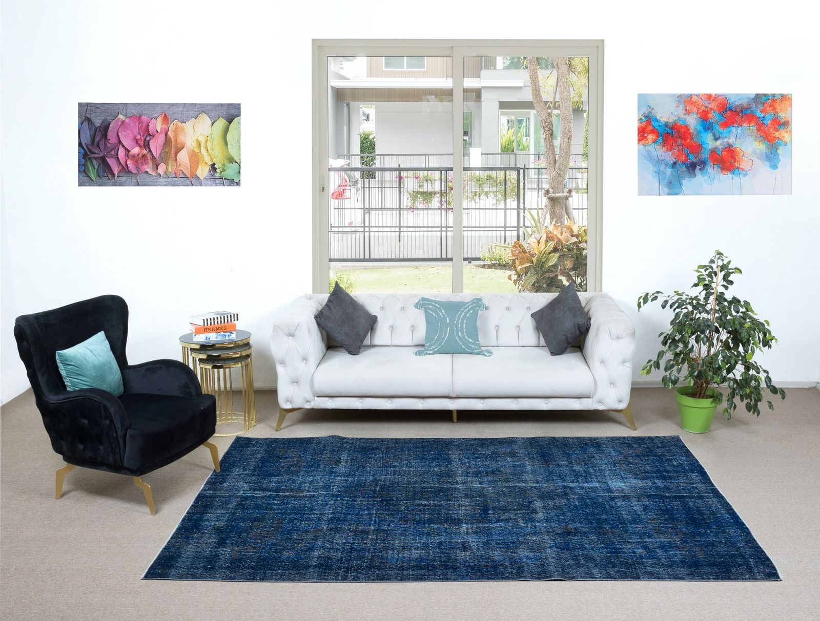 6.2x9.7 Ft Blue Handmade Room Size Rug, Upcycled Turkish Carpet, Floor Covering photo furniture
