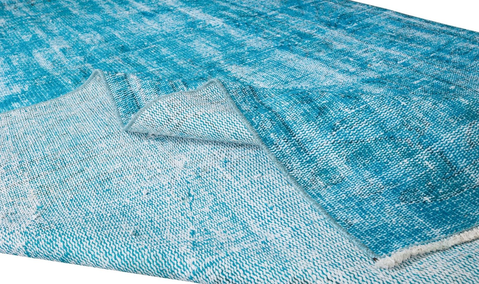 4.9x8.6 Ft Vintage Handmade Rug Over Dyed In Teal For Modern Office & Home photo for sale