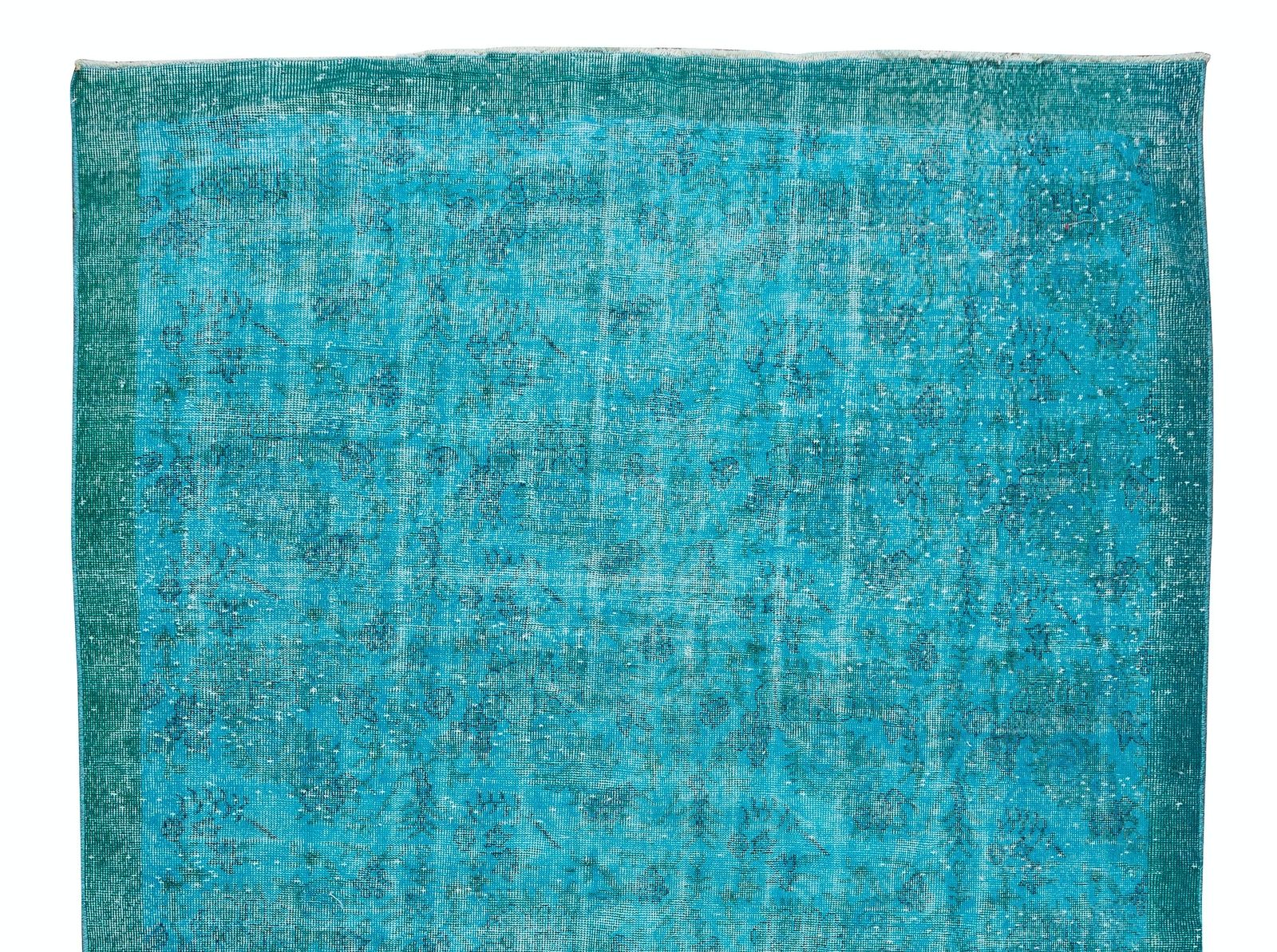 6.6x10.3 Ft Handmade Vintage Turkish Rug Redyed In Teal Blue For Modern Interior photo Textiles