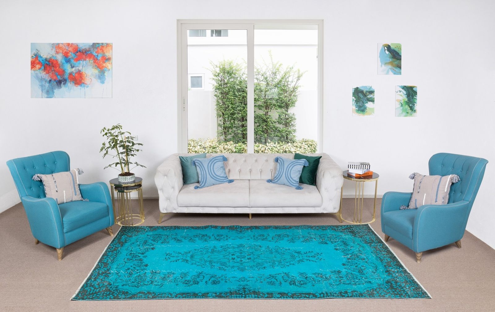 5.9x9.8 Ft Vintage Handmade Turkish Rug Over Dyed In Teal 4 Modern Interiors photo furniture