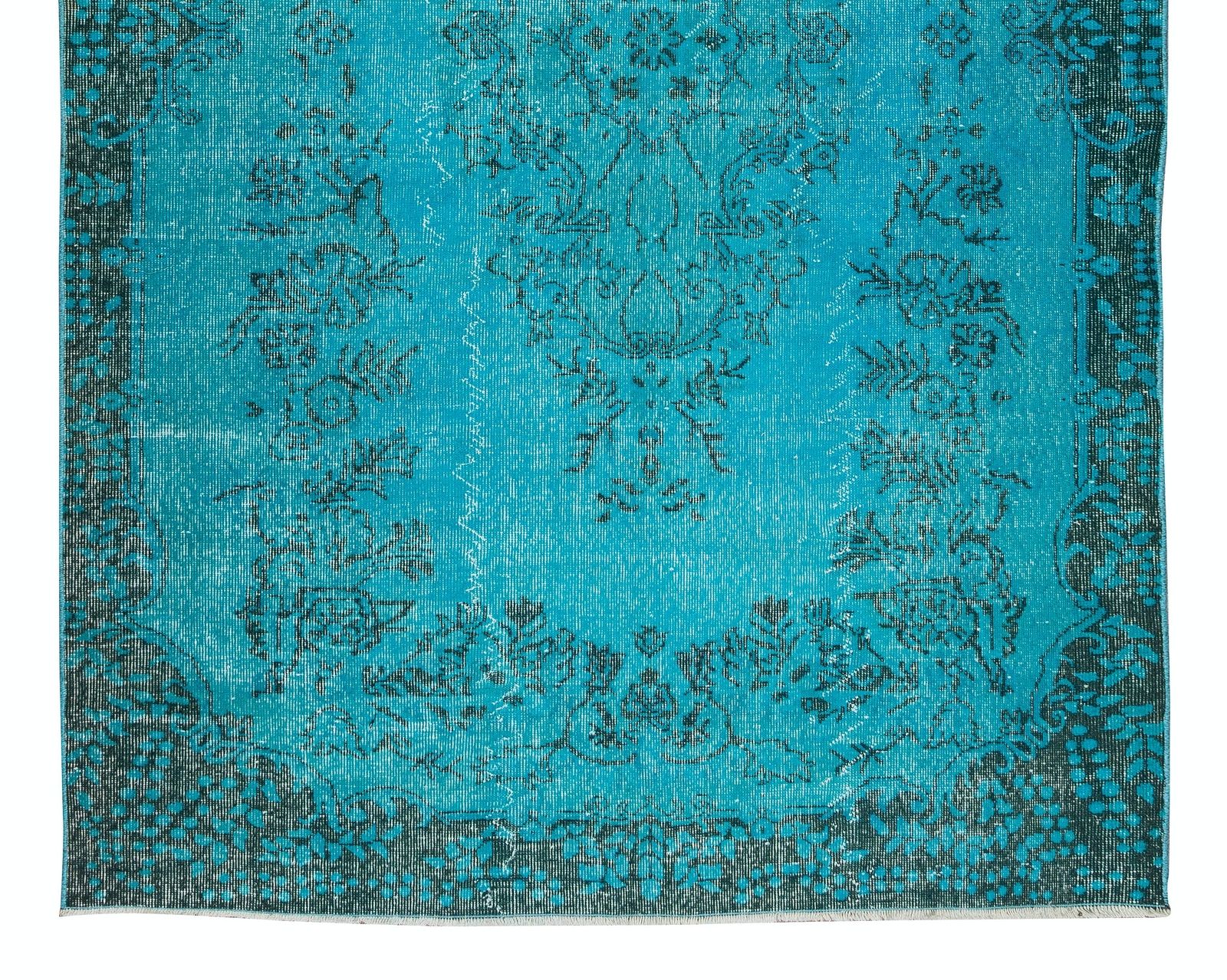 5.9x9.8 Ft Vintage Handmade Turkish Rug Over Dyed In Teal 4 Modern Interiors photo 490.0