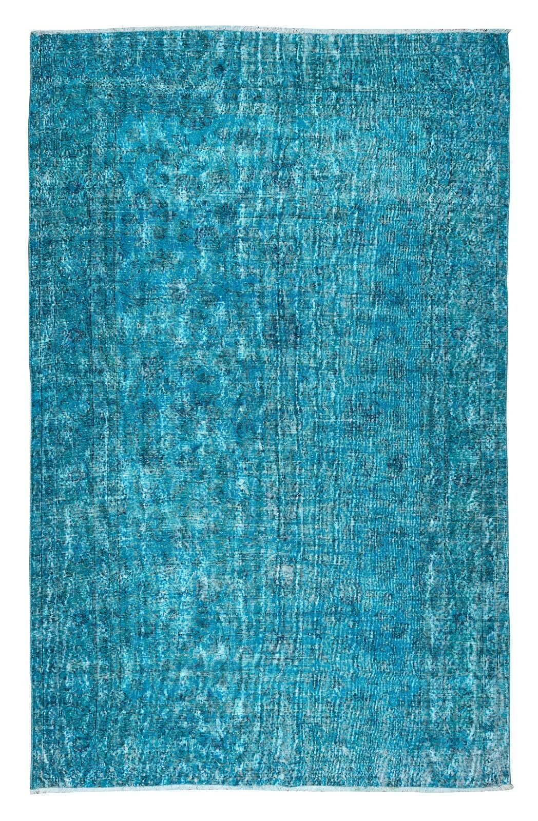7x11 Ft Handmade Vintage Turkish Area Rug In Teal Blue, Modern Large Wool Carpet photo furniture