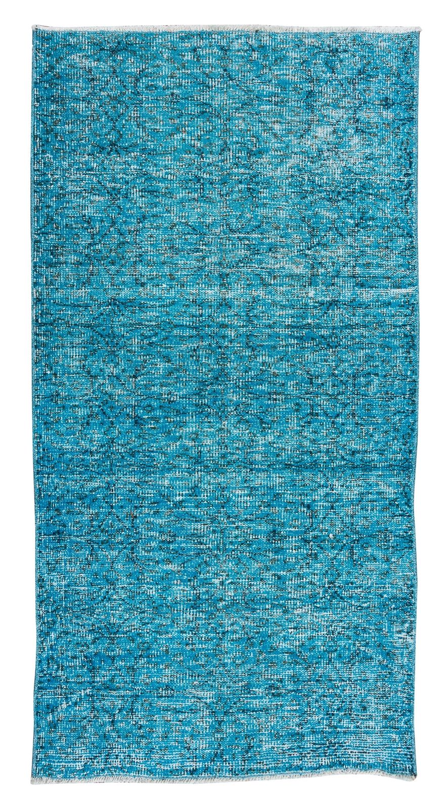3x6 Ft Handmade Vintage Turkish Rug Over Dyed In Teal, Ideal 4 Modern Interiors