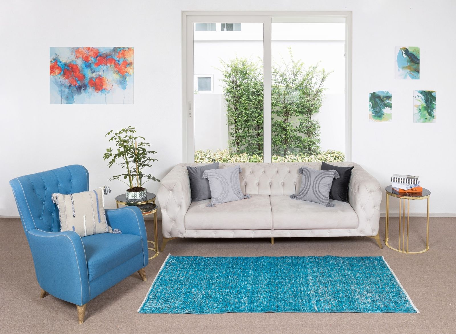 3x6 Ft Handmade Vintage Turkish Rug Over Dyed In Teal, Ideal 4 Modern Interiors photo furniture