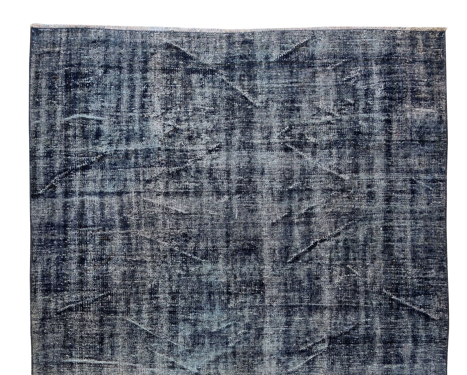 5.9x9.4 Ft Vintage Handmade Turkish Rug Overdyed In Navy Blue 4 Modern Interiors photo Textiles