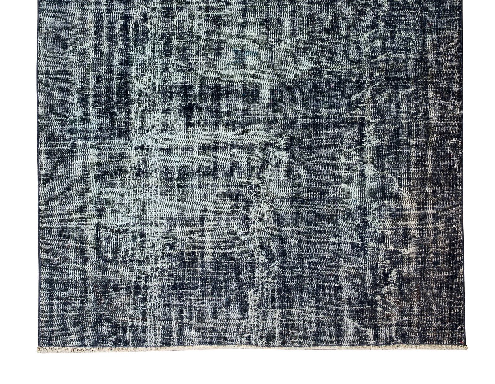 6.2x10 Ft Vintage Handmade Turkish Rug Overdyed In Navy Blue For Modern Interior photo 532.0