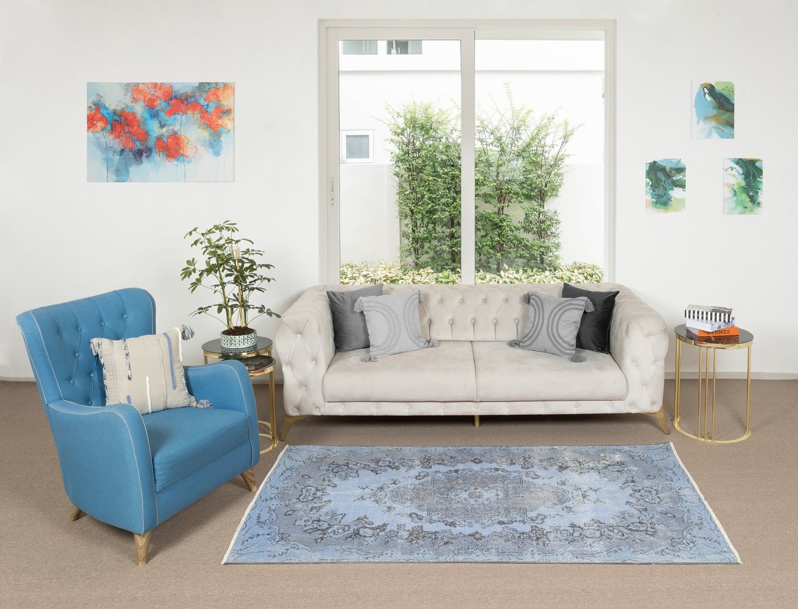 4x7 Ft Handmade 1960s Turkish Rug Over Dyed In Light Blue 4 Modern Home & Office photo furniture