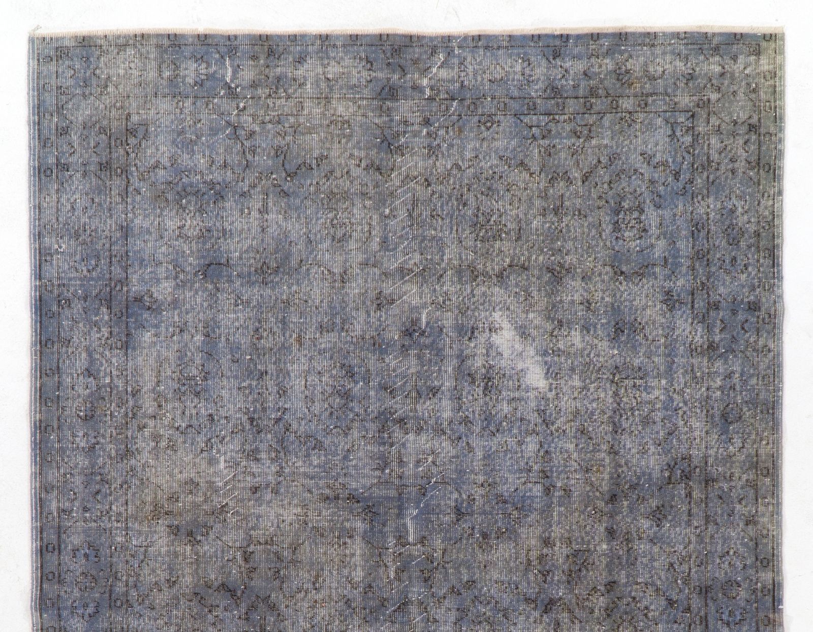 6.4x10.4 Ft Distressed Handmade Vintage Floral Turkish Rug Redyed In Light Blue photo Textiles