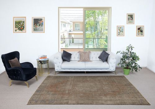 6.2x9.4 Ft Shabby Chic Style Modern Area Rug In Brown. Hand Knotted In Turkey photo furniture