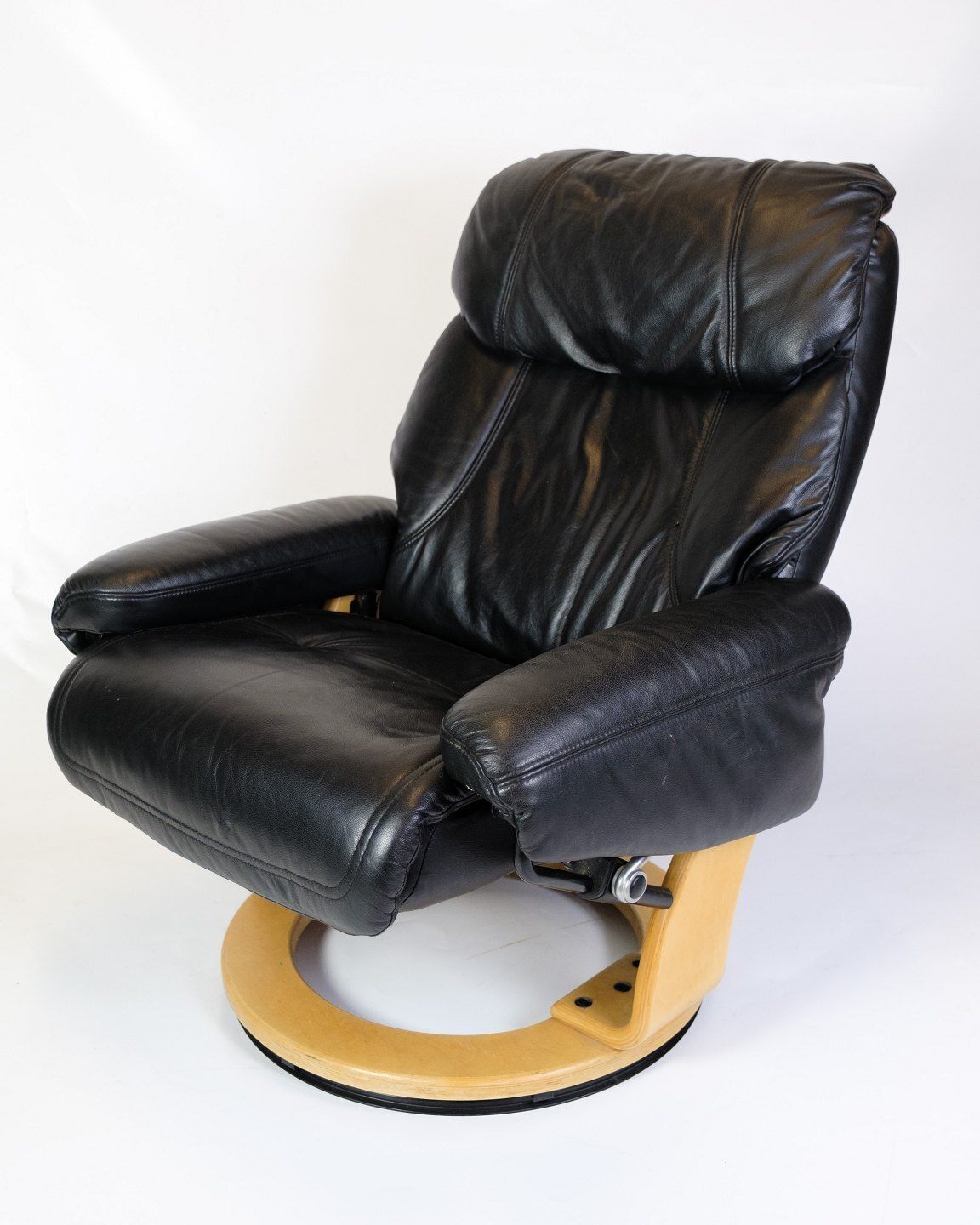 Set Of Two Armchairs With Footstool In Bent Beech  & Black Leather, Scandinavian Design photo Furniture