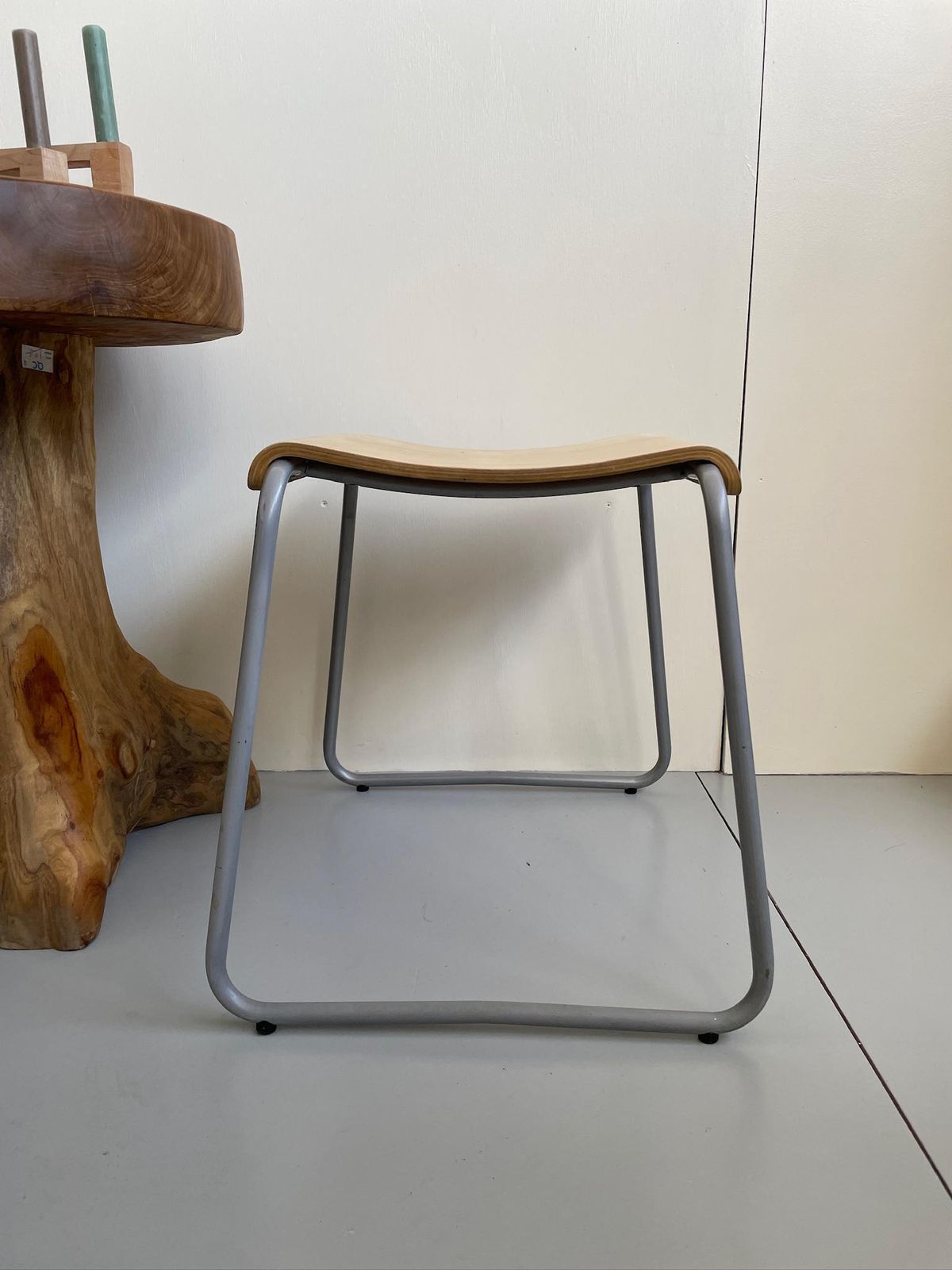 Vintage Ikea Plywood Stool Designed By Kristian Pallar With Bent Metal Frame 90s photo buy