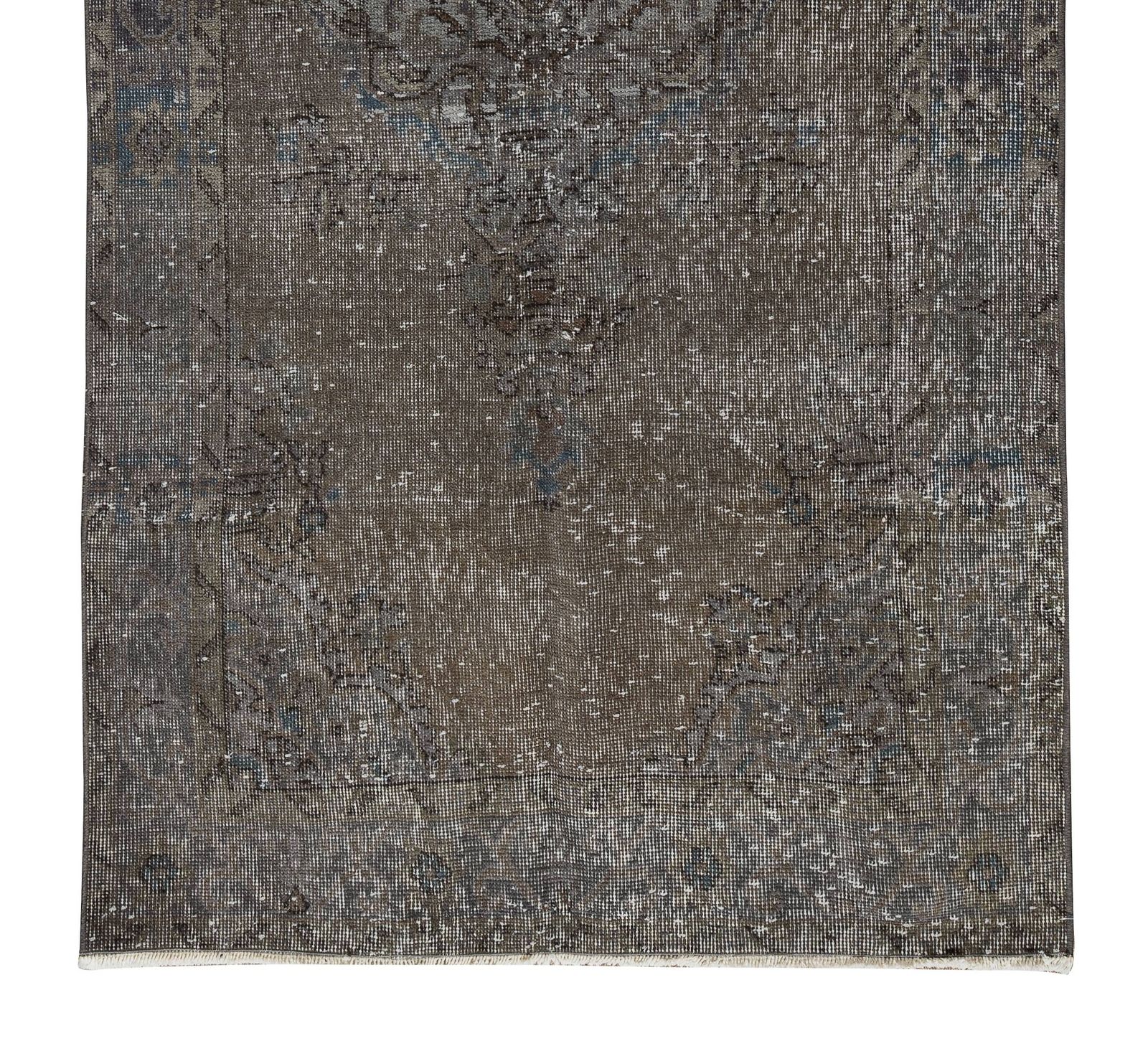 3.7x6.9 Ft Handmade Vintage Turkish Rug Redyed In Brown. Modern Exclusive Carpet photo 217.0