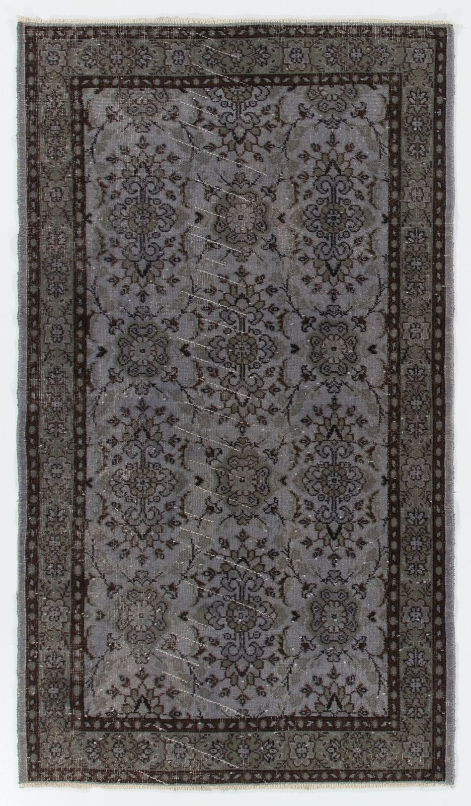 4x6.9 Ft Midcentury Rug Redyed In Gray For Modern Interiors, Handmade In Turkey