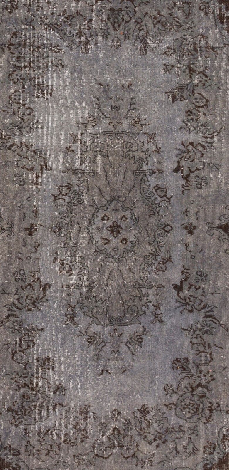 3.8x6.9 Ft Vintage Medallion Design Rug Overdyed In Gray, Handknotted In Turkey photo Textiles