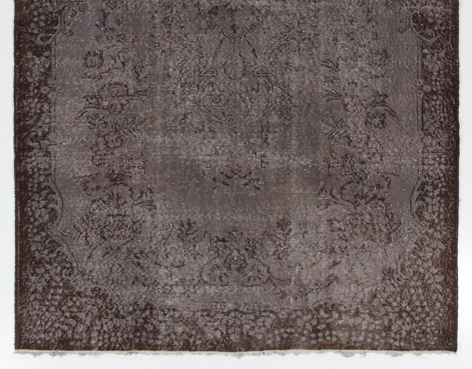 6x9.4 Ft Vintage Area Rug Overdyed In Gray, Handknotted In Turkey photo for sale