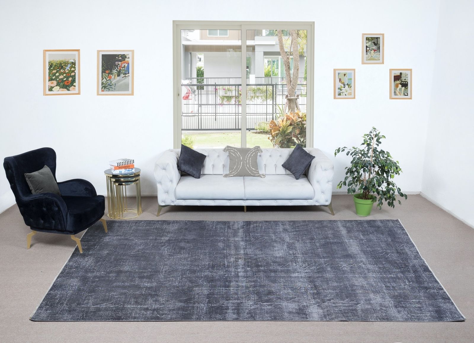 7.5x12.4 Ft Handmade Turkish Large Area Rug In Gray, Ideal For Modern Interiors photo furniture