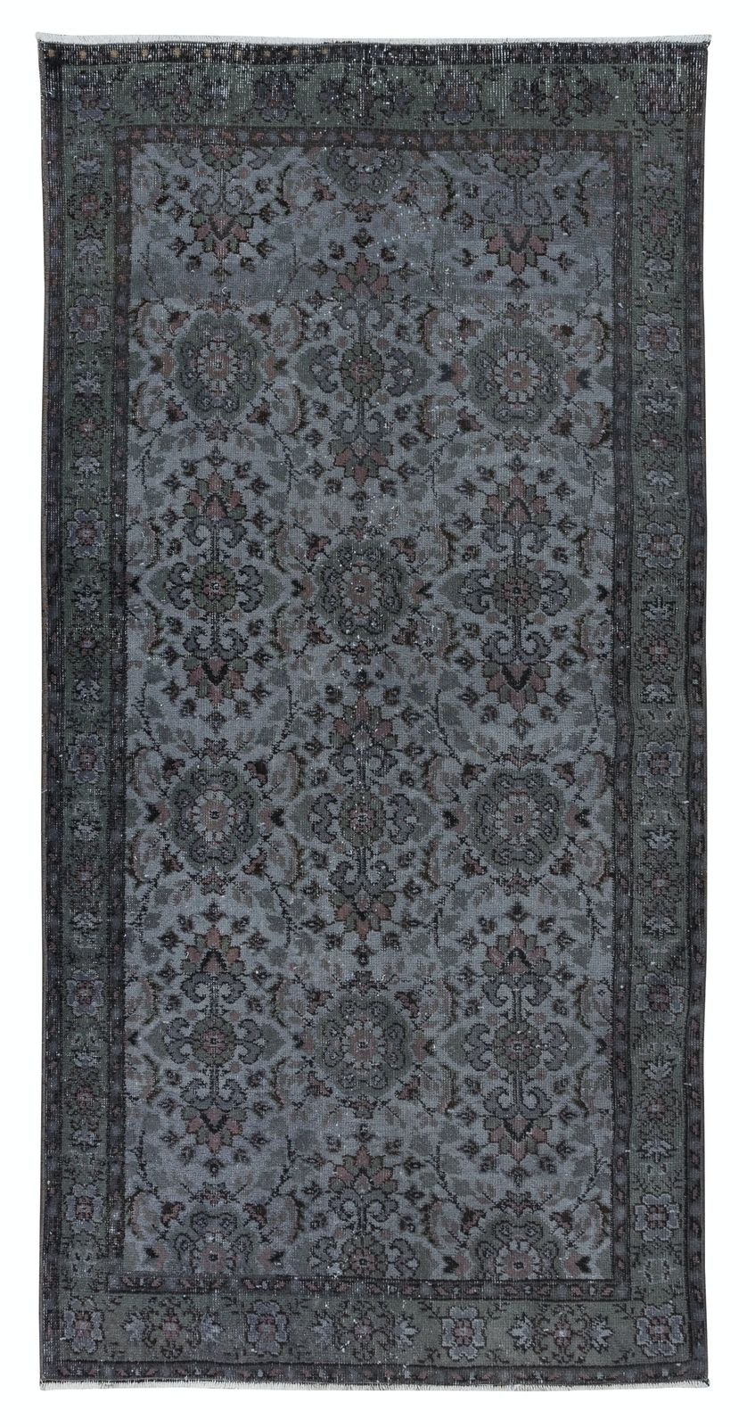 3.7x7.2 Ft Floral Handmade Turkish Rug In Gray, Ideal For Contemporary Interiors
