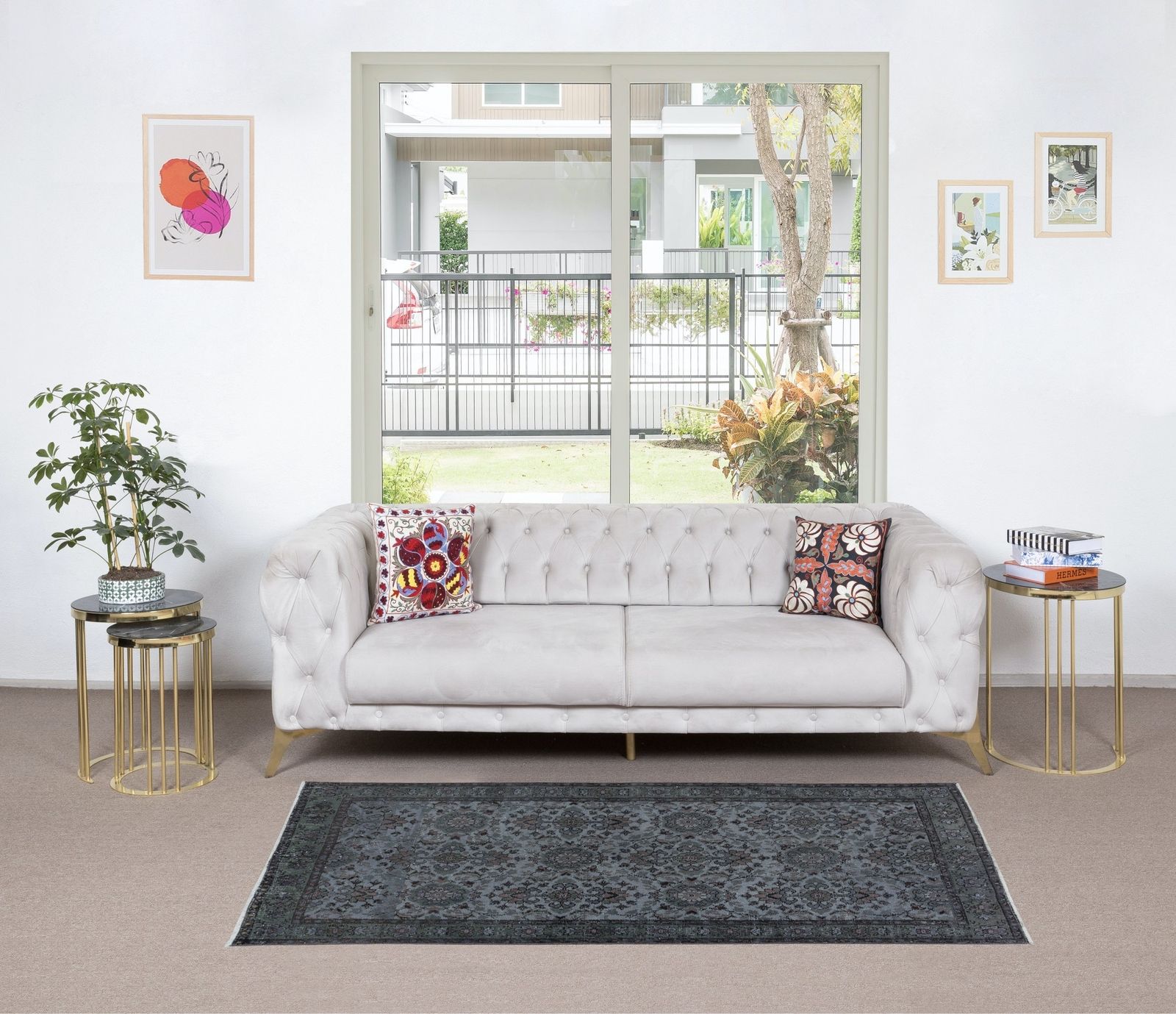 3.7x7.2 Ft Floral Handmade Turkish Rug In Gray, Ideal For Contemporary Interiors photo furniture