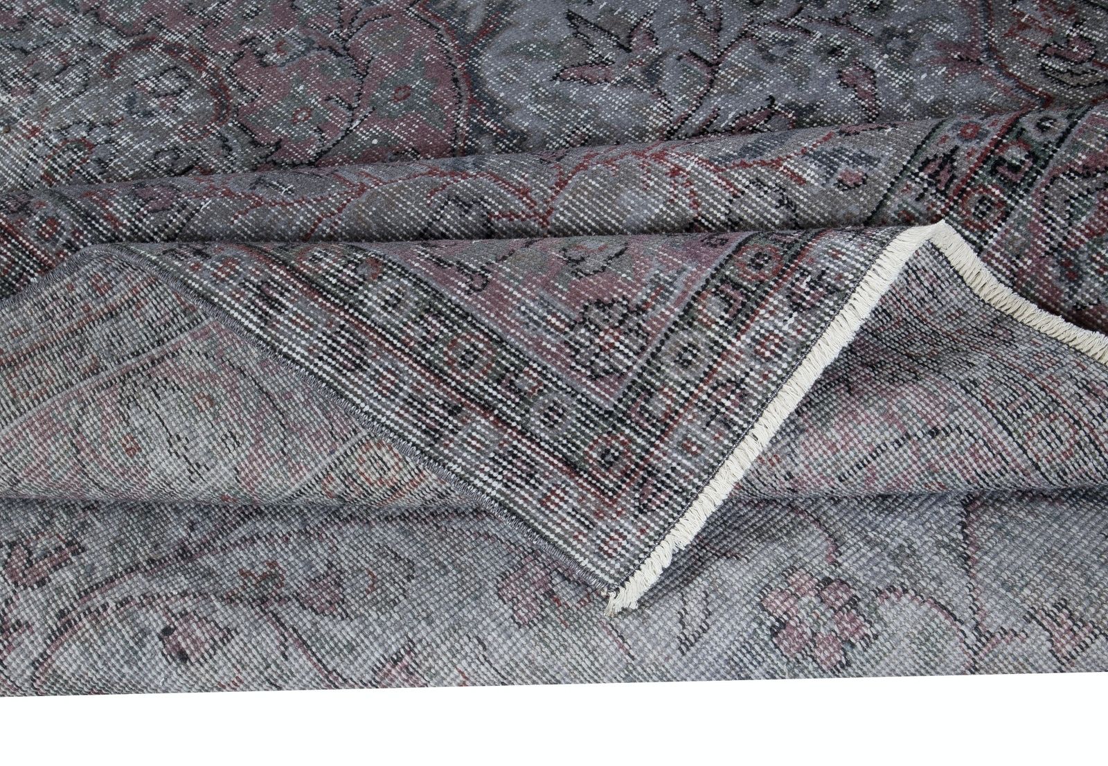 6x9.2 Ft Modern Handmade Area Rug In Gray & Soft Red, Turkish Low Pile Carpet photo for sale