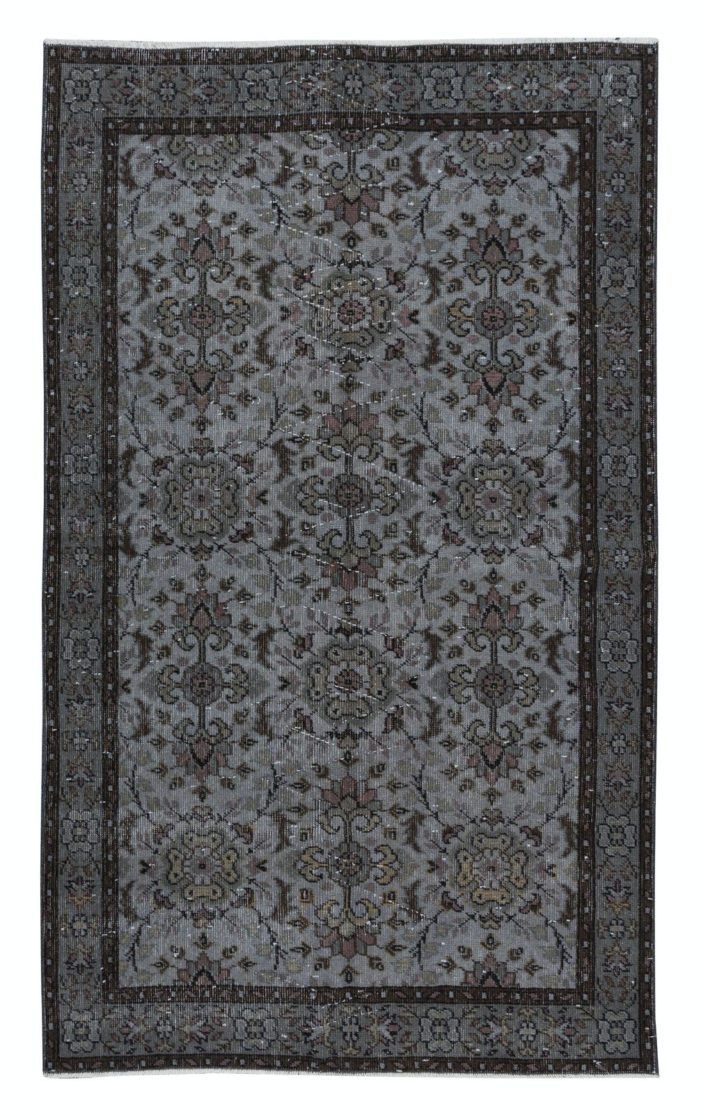 4x6.6 Ft Gray Modern Handmade Turkish Rug, Floral Pattern Living Room Carpet