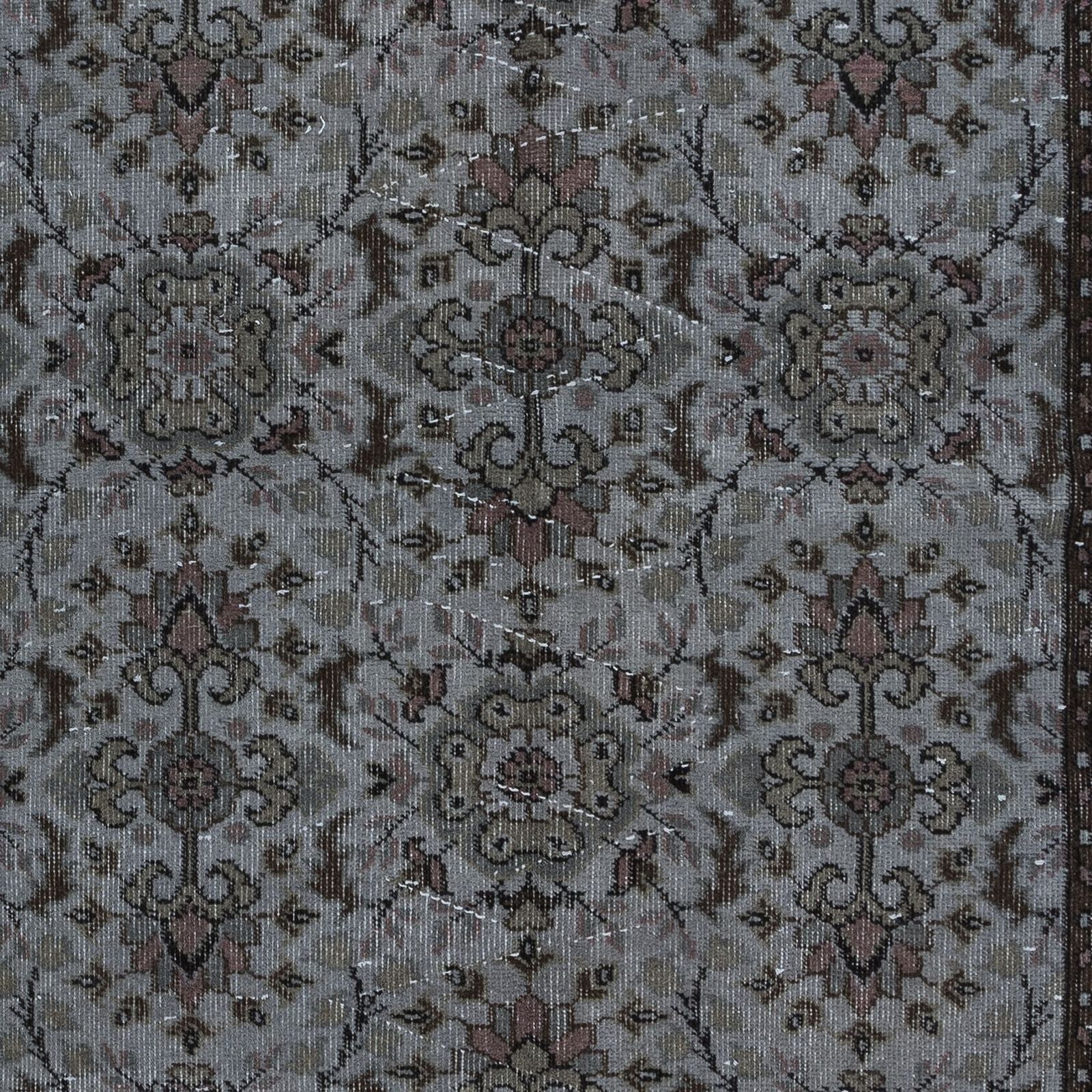 4x6.6 Ft Gray Modern Handmade Turkish Rug, Floral Pattern Living Room Carpet photo 268.0