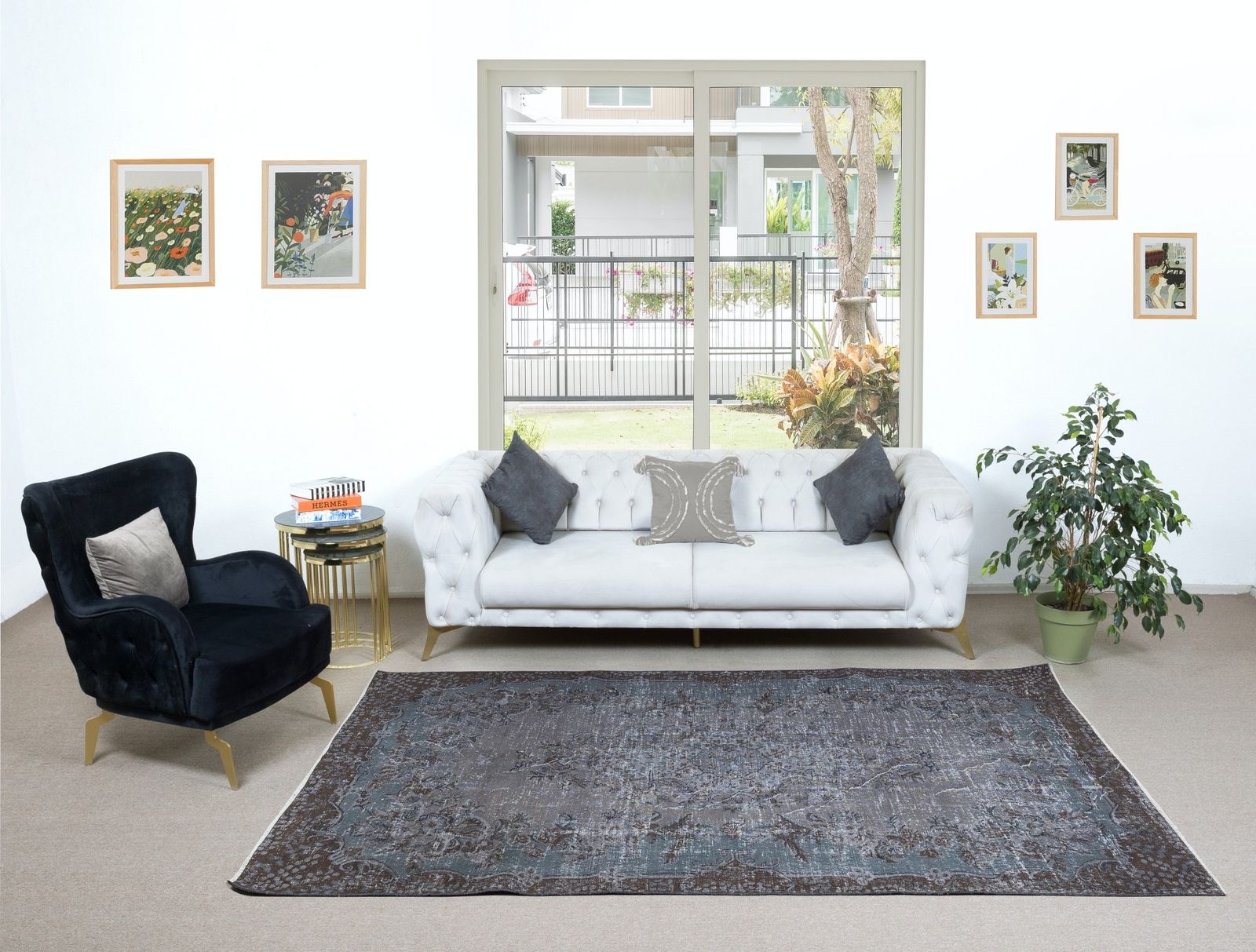 6x9.4 Ft Modern Handmade Turkish Area Rug In Pure Gray, Brown And Bluish Gray photo furniture