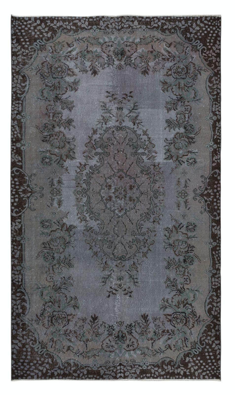 5.6x9 Ft Hand Knotted Rug With Floral Medallion, Gray Modern Turkish Carpet