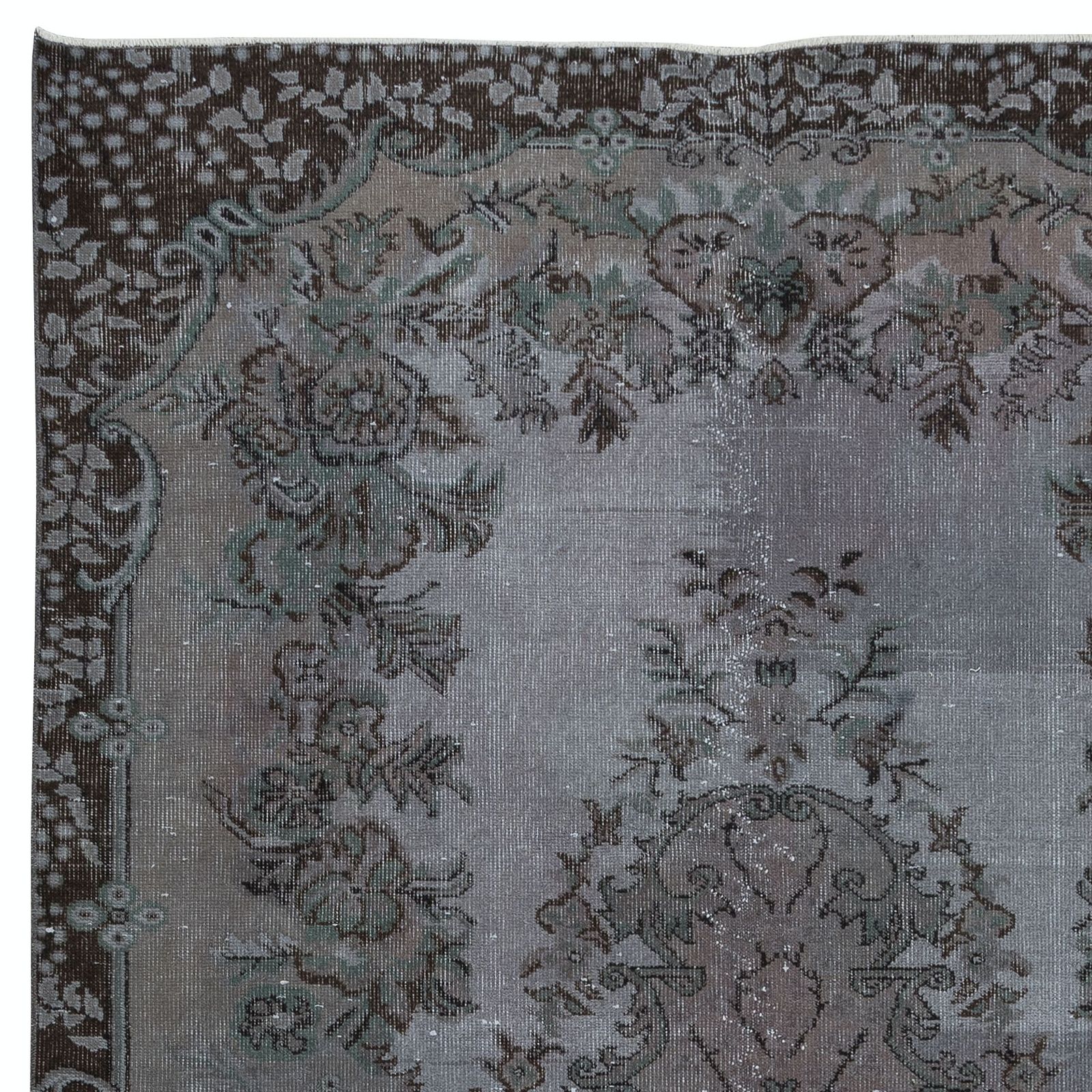 5.6x9 Ft Hand Knotted Rug With Floral Medallion, Gray Modern Turkish Carpet photo Textiles