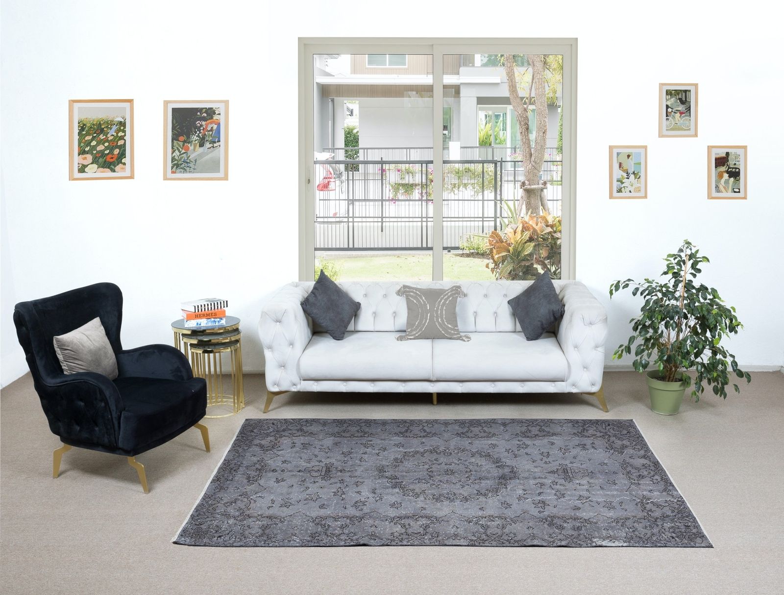 5.6x8.3 Ft Gray Handmade Turkish Rug For Living Room, Dining Room & Kids Room photo furniture