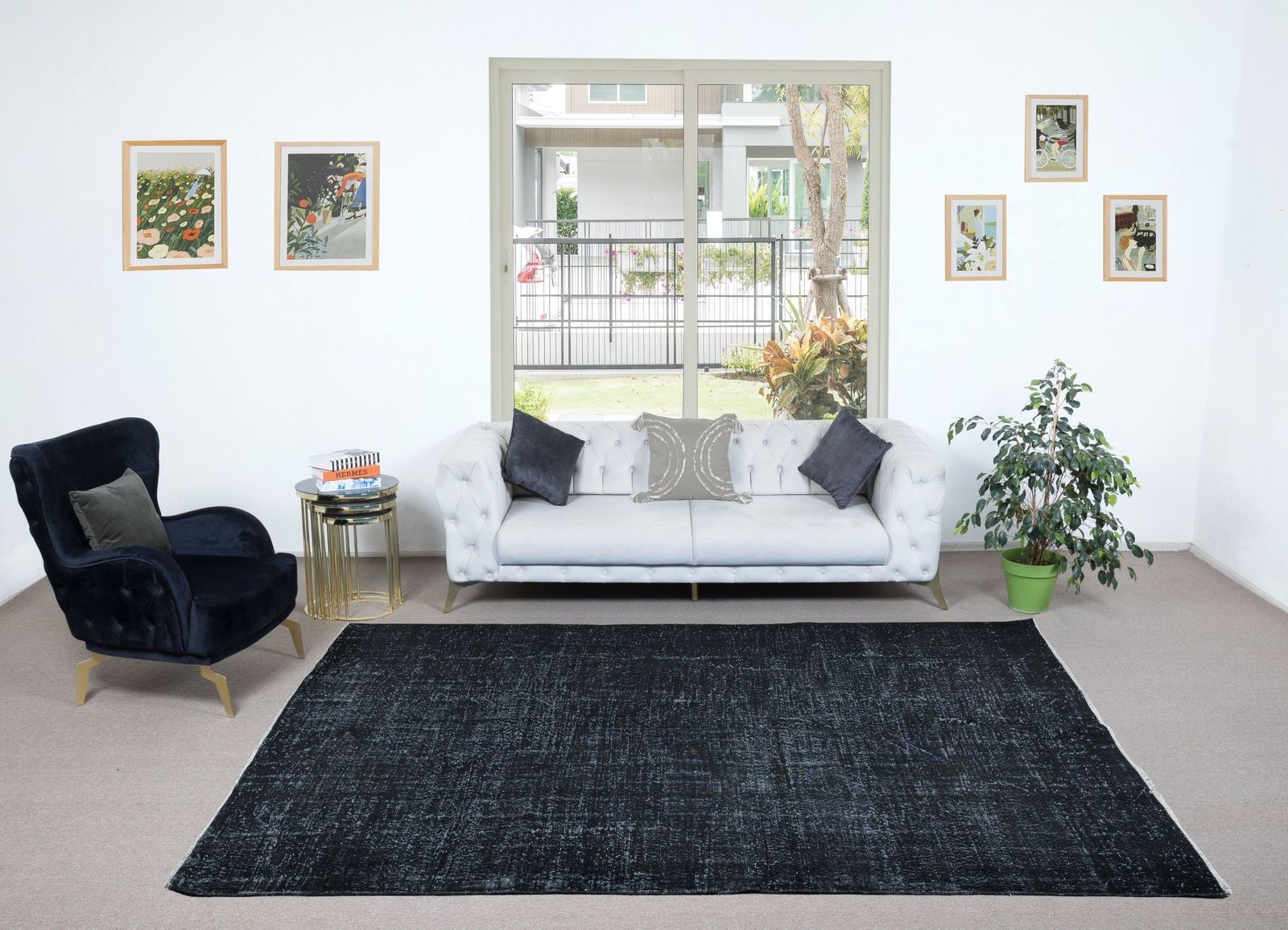 7x10.2 Ft Modern Black Area Rug, Handwoven And Handknotted In Isparta, Turkey photo furniture