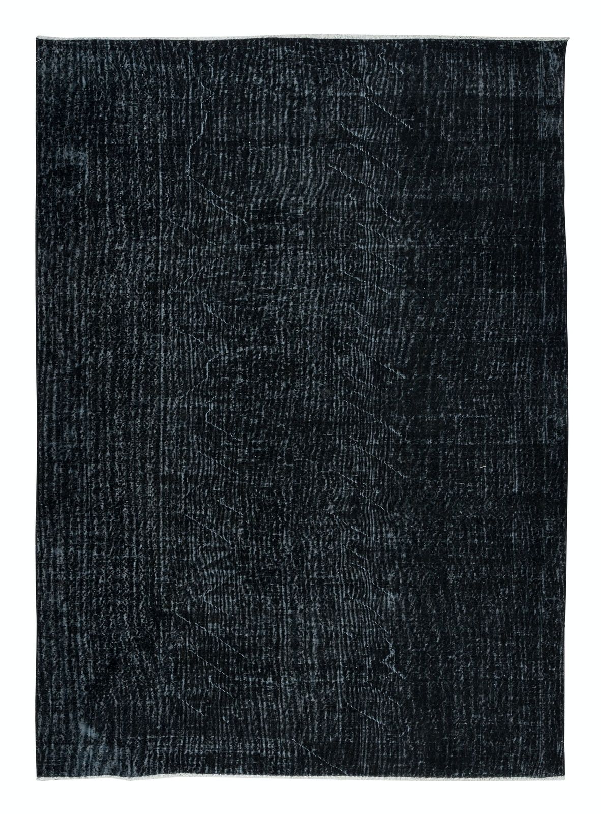 6.4x9 Ft Plain Black Area Rug, Handknotted And Handwoven In Isparta, Turkey
