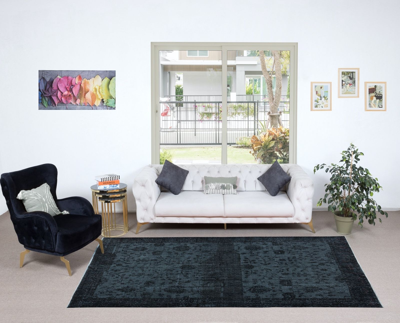 5.5x9.8 Ft Black Wool Area Rug For Modern Interiors, Hand Knotted In Turkey photo furniture