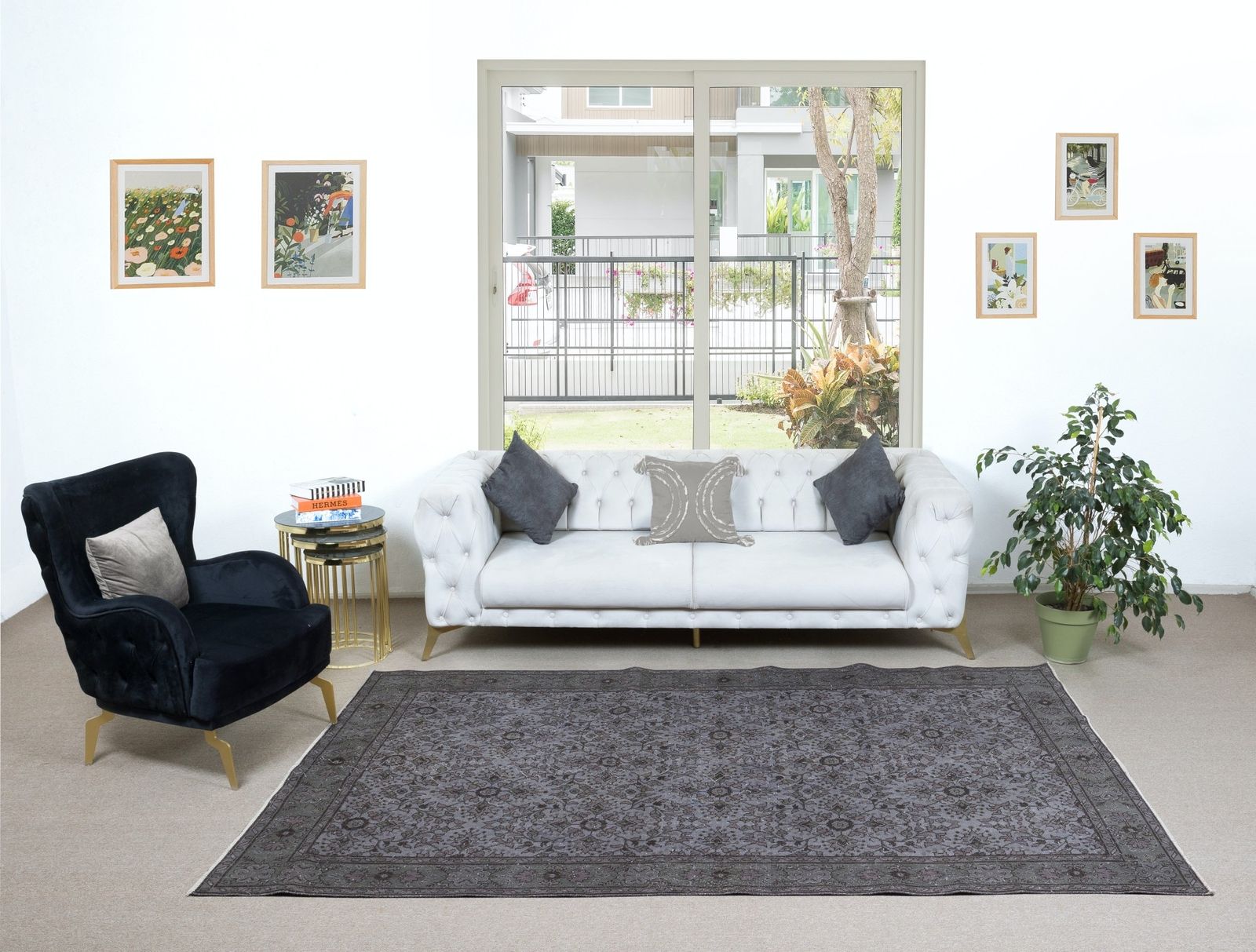 6x9.4 Ft Upcycled Handmade Area Rug In Gray, Contemporary Turkish Carpet photo furniture